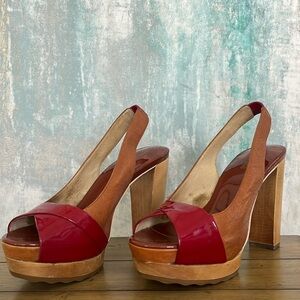 MICHAEL Michael Kors Red Patent/Tan Leather Platform Slingback